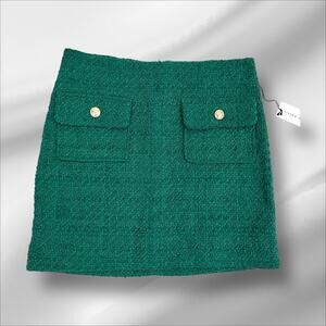 NWT Maison d' Amelie Paris Designer's Green Tweed A-line Skirt 8